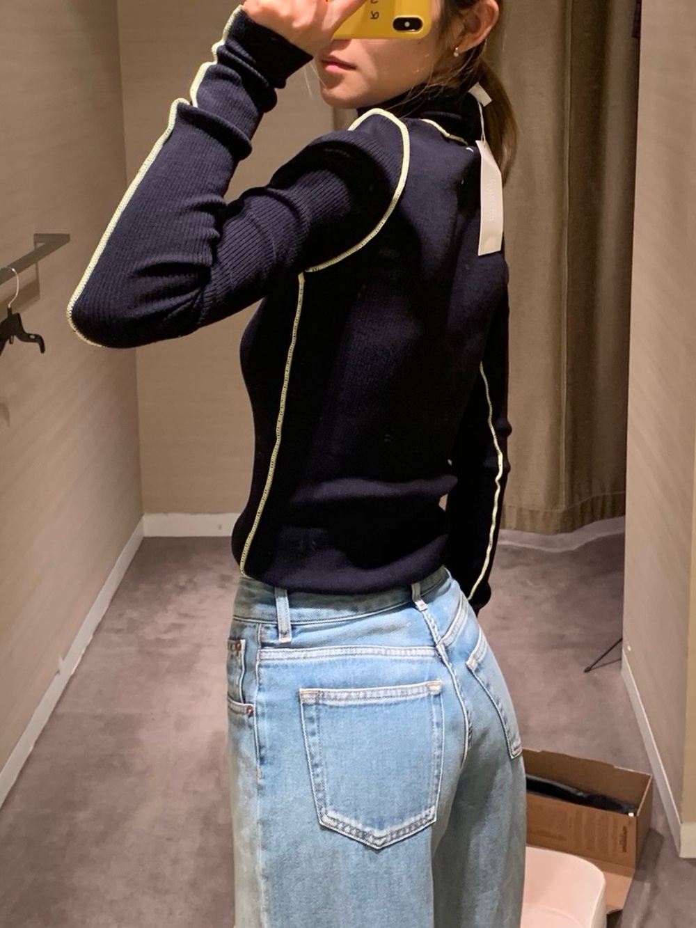 Maison Margiela Navy Turtleneck Sweater With Contrast Stitching View 4
